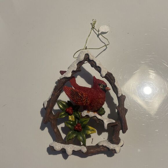 Vintage Cardinal in a  Holly Berries Christmas Ornament ... - Picture 2 of 7